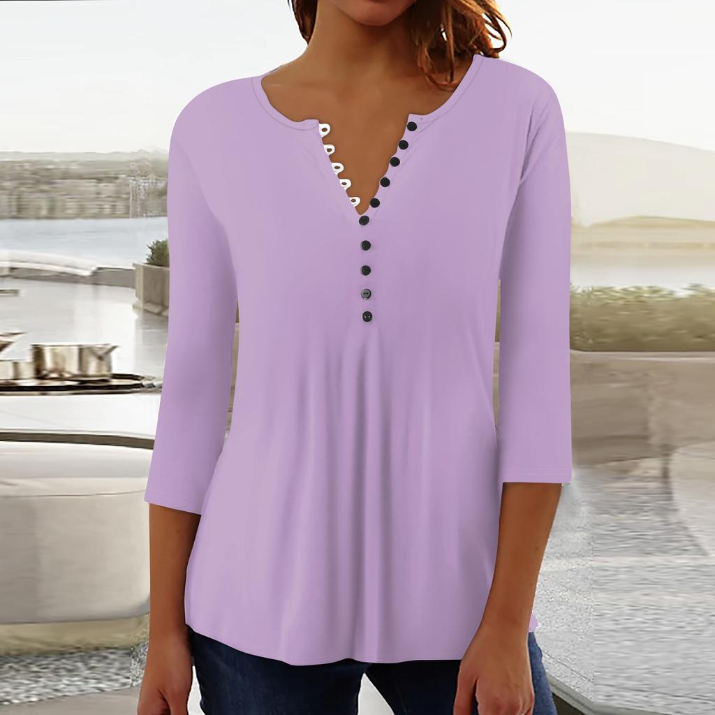 Женская верхняя свободная футболка с рукавом семь четвертей на пуговицах