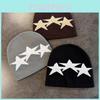Winter Warmth Unisex Star Pattern Knit Hat Featuring Geometric Design And No Brim Style