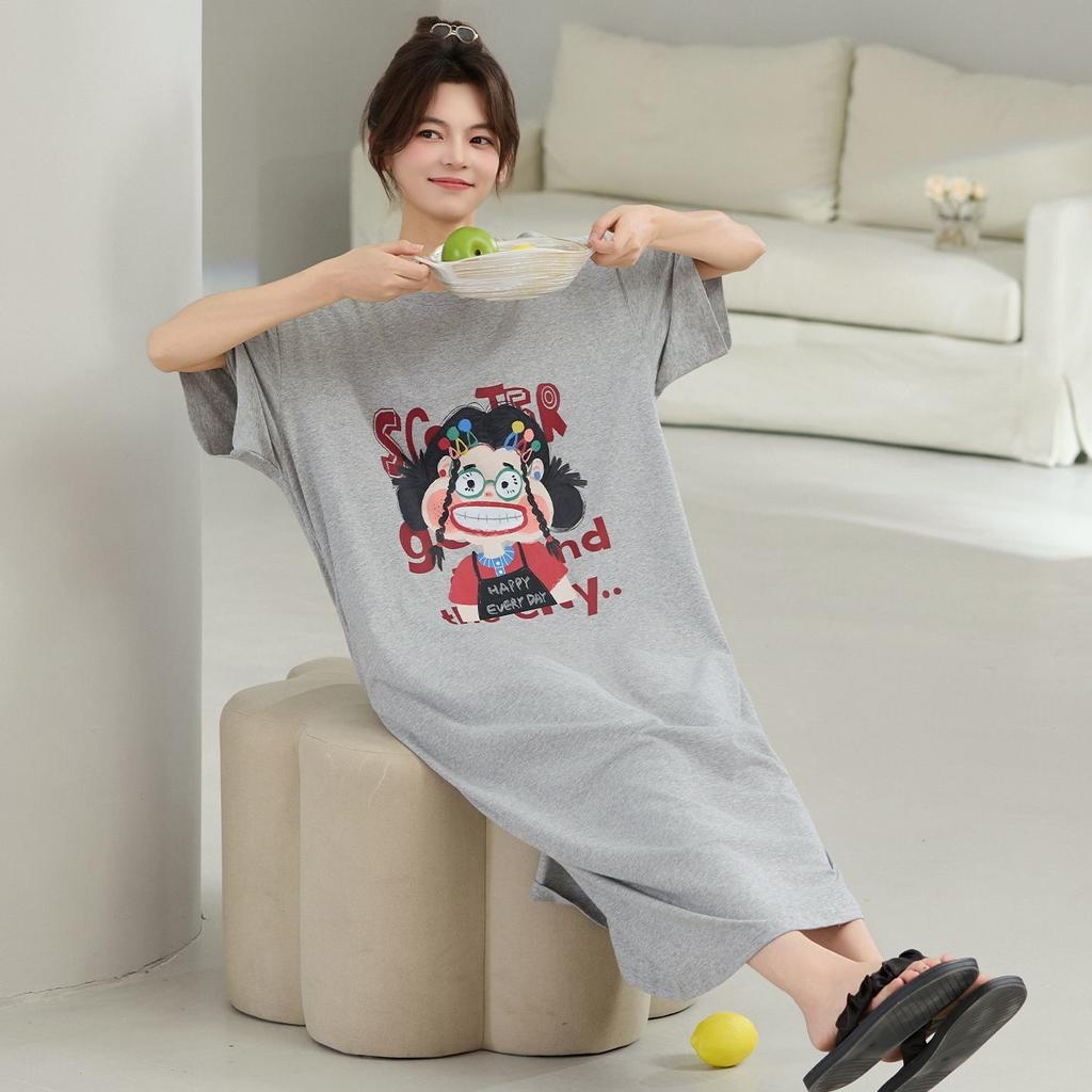 New nightdress summer short-sleeved dress Korean casual lazy style t-shirt skirt loose large size knee-length dress