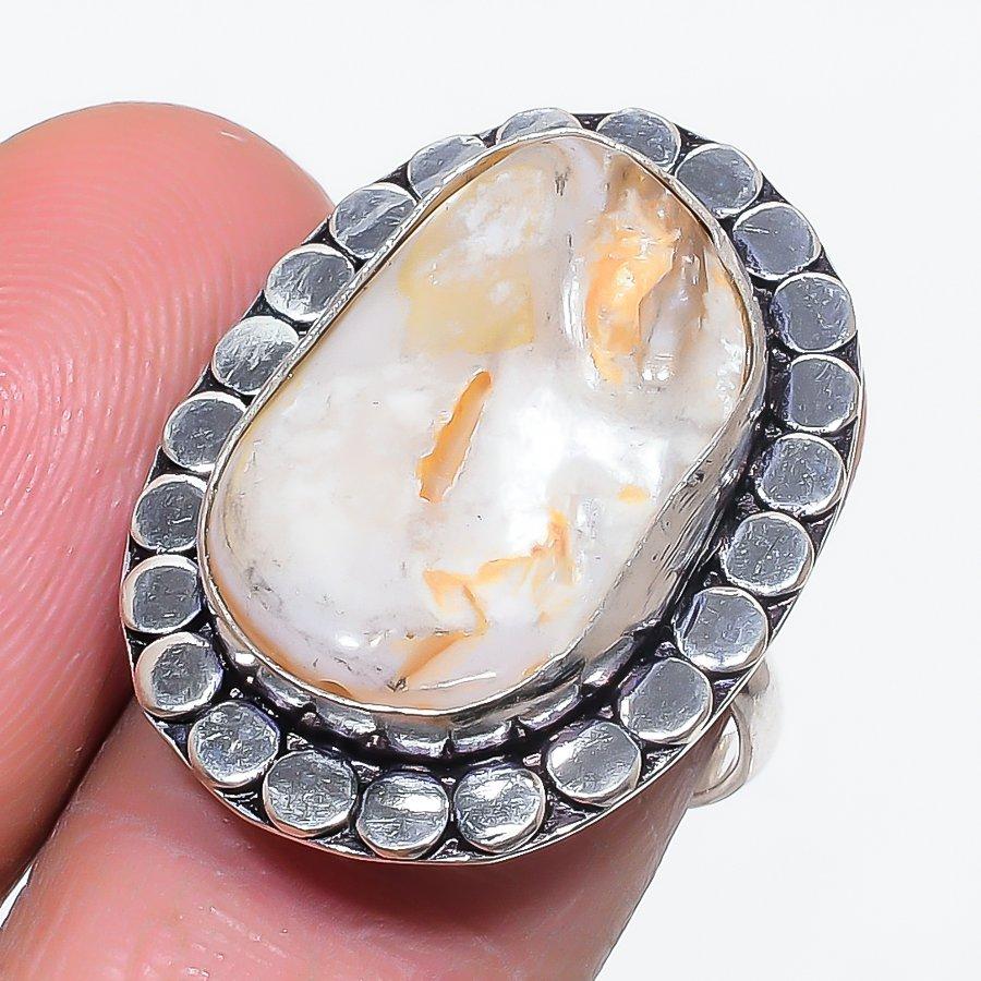 Biwa Pearl Gemstone 925 Sterling Silver Jewelry Ring Size 8