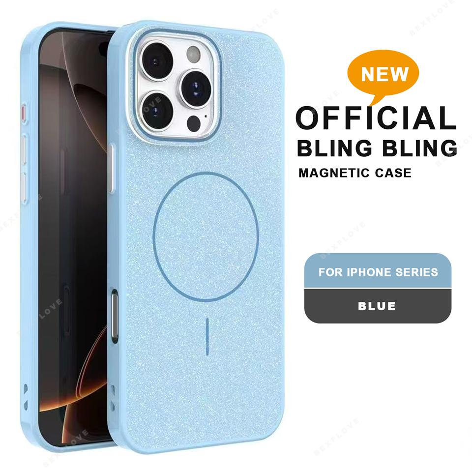 Магнитный чехол для телефона для iPhone 16E 15 14 Plus 11 12 13 16 Pro Max Magsafe Роскошный Блестящий Беспроводная Зарядка Ударопрочный Жесткий Чехол