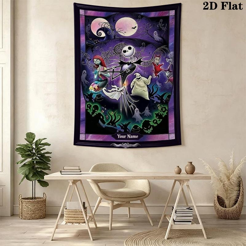 Name Custom Jack & Sally Wall Tapestry Aesthetic Wall Hanging Printed Fabric Blanket Decorative Tapestries for Bedroom Living Room Home Decor