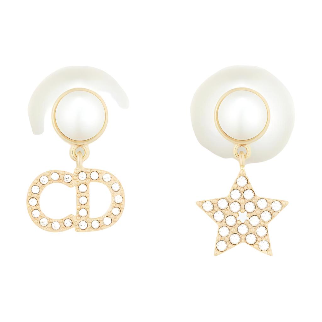 Dior Cd And Star Pendant Gold Asymmetrical Earrings Women earrings White E1038TRICY-D03S