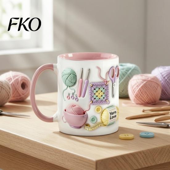 Novelty Coffee Cup Ceramic Mug, with 3D Knitting Pattern Design, Large Capacity Microwave Safe Mug Durable Tea Cup, for Craft Lovers Kitchen