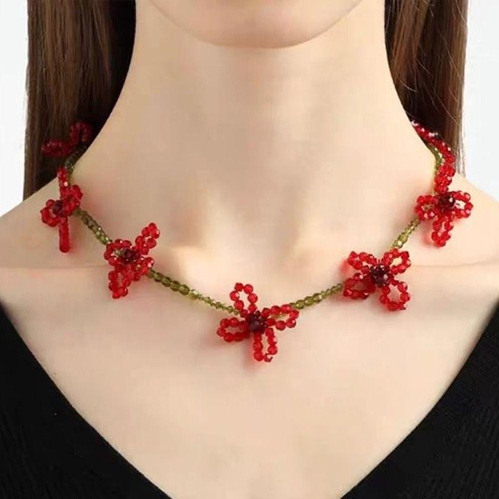 Стразы Цветочный Чокер Цепочка на Ключицу Бисероплетение Подвеска Завязка Ретро Свежее Ожерелье с Цветком Вечеринка