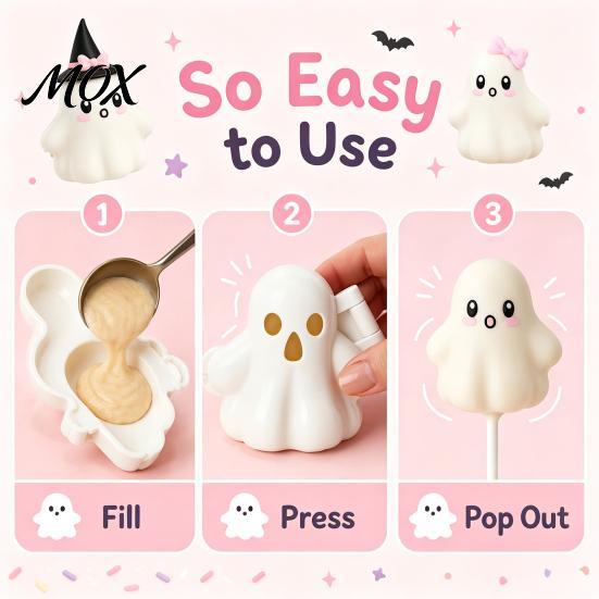 Treat Making Kit Ghost Cake Pop Mold, Reusable Silicone Baking Mold for Halloween Treats And Spooky Themed Desserts, Easy Release DIY Tool Parties
