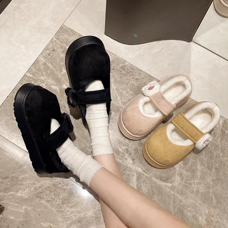 Модные милые хлопковые сноубутсы с кошачьей лапкой, зимние бархатные, на толстой подошве, для дома и улицы, теплые ботильоны с круглым носком