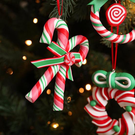 Рождественский леденец, украшение, красочная полимерная глина, мятная конфета-трость, подвесное украшение