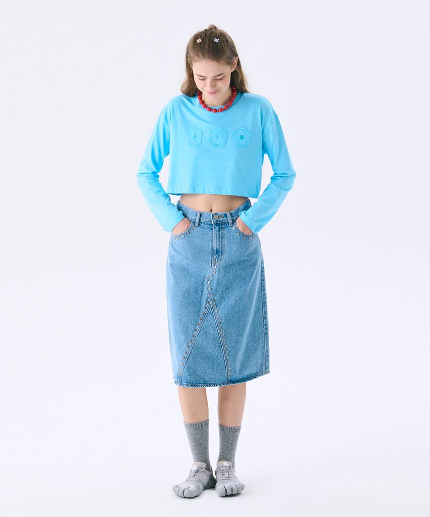JUNEJUNE SPACE Flower Applique Crop T_Sky