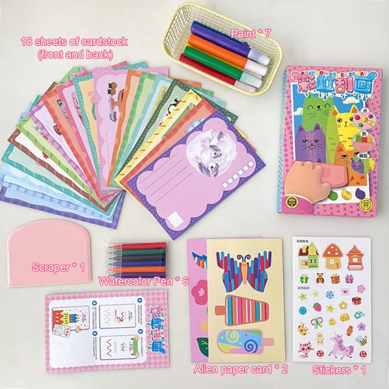 35Pcs/Set Kids Squeegee Art Craft Kit Rainbow Scratch Paper Art Kit Educational DIY Children Dot Scratch Painting Toy Toddlers Boys Girls Party