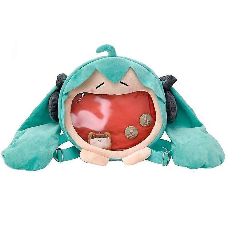 Itabagu Pupu Adorable Plush Backpack Cartoon Character with Big Mouth Smile Anime-Style Transparent Display School Bag