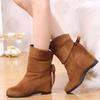 Fashion Brown Wedge Heel Shoes for Women Round Toe Ladies Boots Half High Footwear Mid Calf Big Red Spring Autumn Pu Hot 2024 New Goth