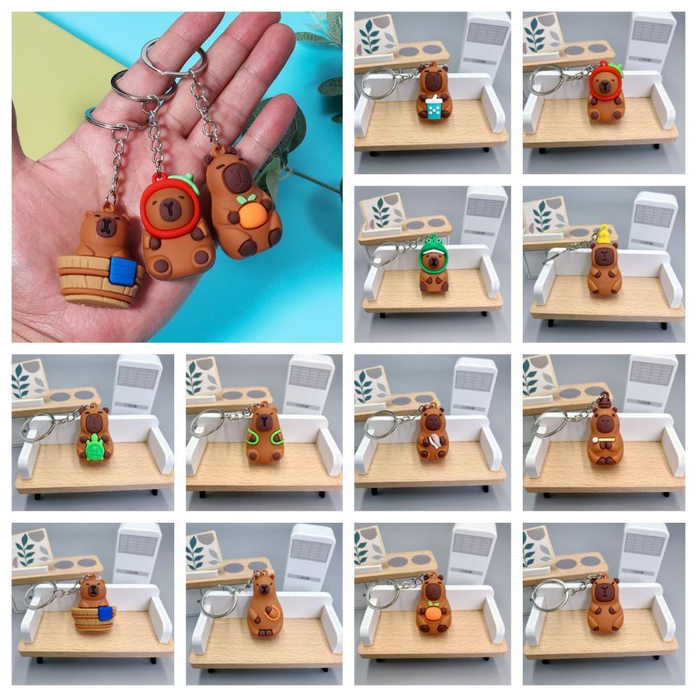 Turtle Cartoon Keychain PVC Animal Pendant Funny Capybara Key Ring Girls