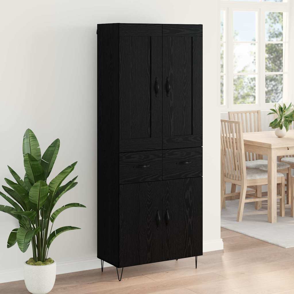 Highboard in Black Oak Look 69.5 x 34 x 180 cm Engineered Wood