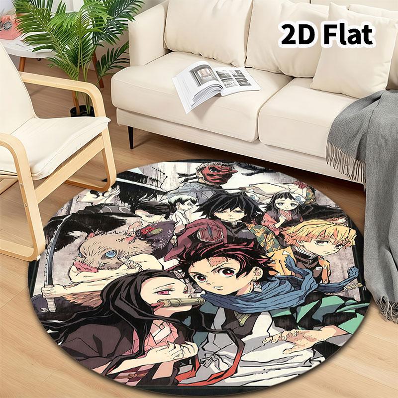 Коврик для пола Demon Slayer Kimetsu No Yaiba, круглый ковер, ковер для гостиной, спальни, дивана, игровой комнаты, нескользящий коврик
