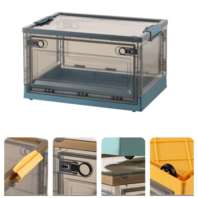 Складной ящик для хранения с крышкой и шкивами. Шкаф для хранения можно штабелировать.