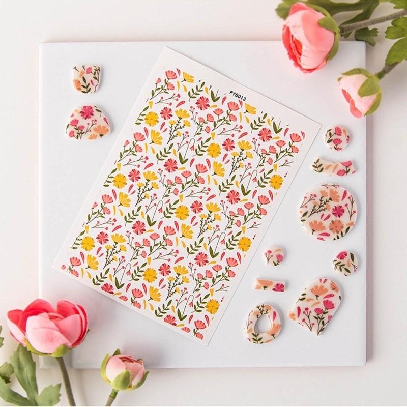 Бумага с водным переносом для глины для DIY-серьг из глины, Цветочный лист для переноса на глину, Бумага с цветами для керамической эмали, Декаль
