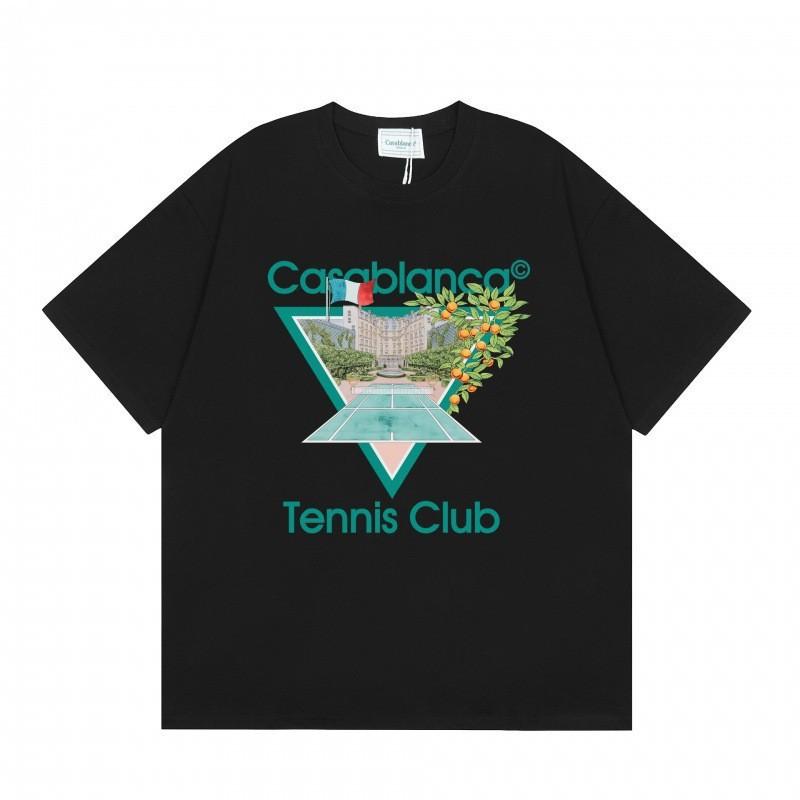 Casablanca Streetwear SS Cotton Short Sleeve T-Shirt Men Women Loose Fit Crew Neck Tee With Letter Print