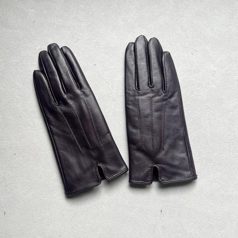 Womens Purple Sheepskin Gloves Fleece Lined Warm Fashion Commute Winter