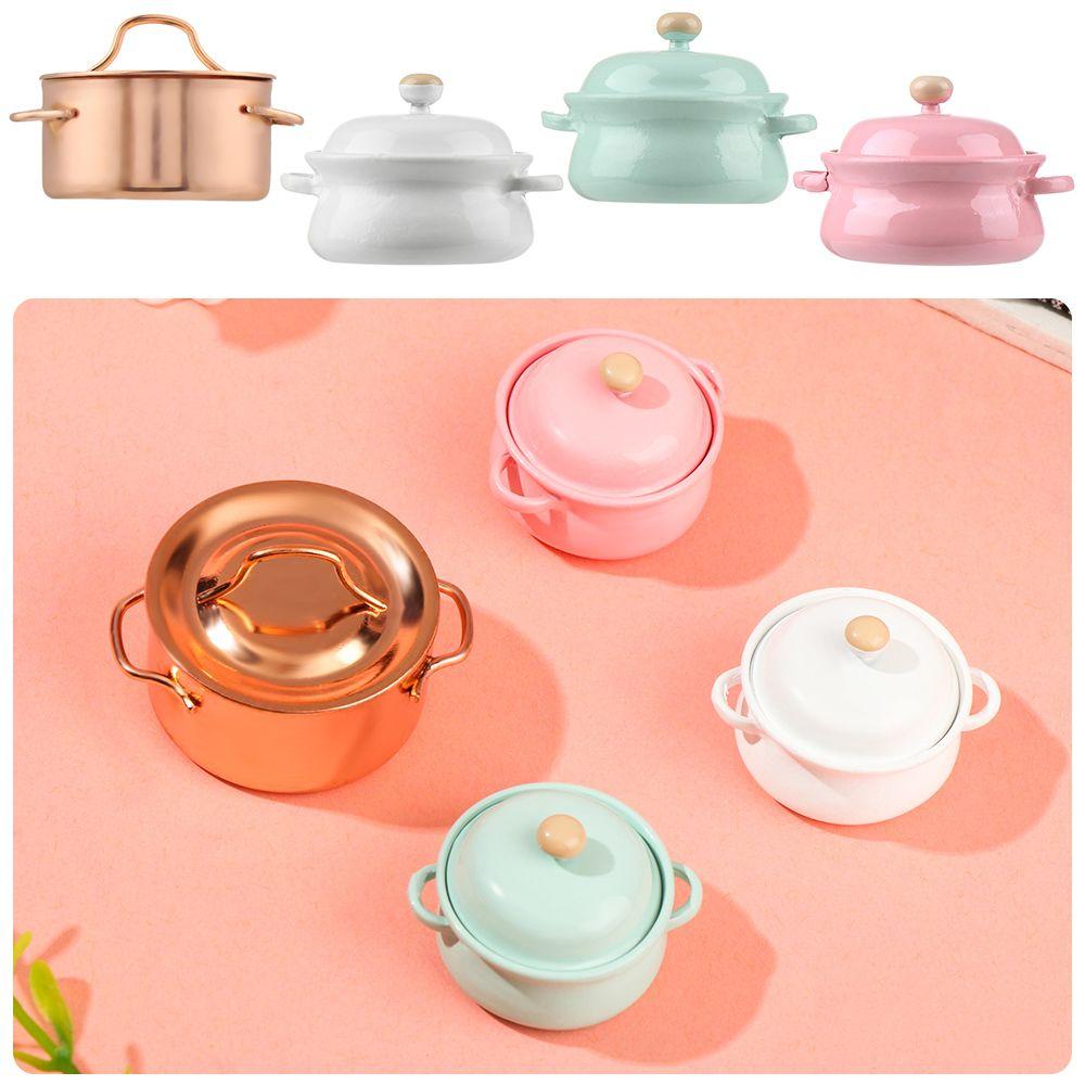 Kitchenware Simulation Model Miniature Soup Pot With Pot Cover Mini Cookware Dollhouse Accessories