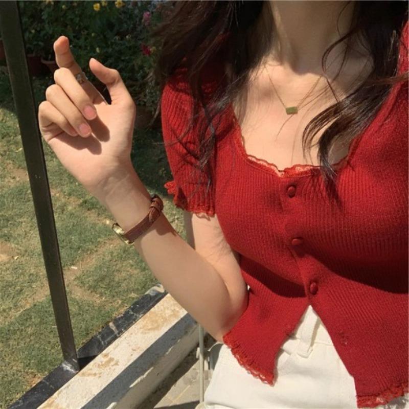 Свитер Yankee Knit Year Женский модный фиолетовый кружевной кардиган Тонкий короткий отрезок Узкие топы Повседневный базовый комфорт и стиль Узкие пуловеры Футболки