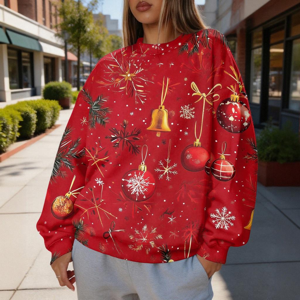 Women's Trendy Christmas Graphic Crewneck Sweatshirt Lightweight Casual Pullover Top for Holiday