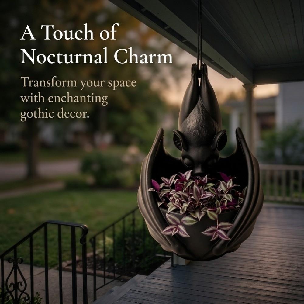 Bat Shaped Bat Hanging Planter Gothic Style Bat Wing Flowerpot Halloween Decor