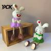 Handcrafted Hemp Rope Crafts Leggy Rabbit Figurine Ornament, Basswood Desktop Sitting Natural Wood Texture Home Decor Bunny, Creative Ornament for And