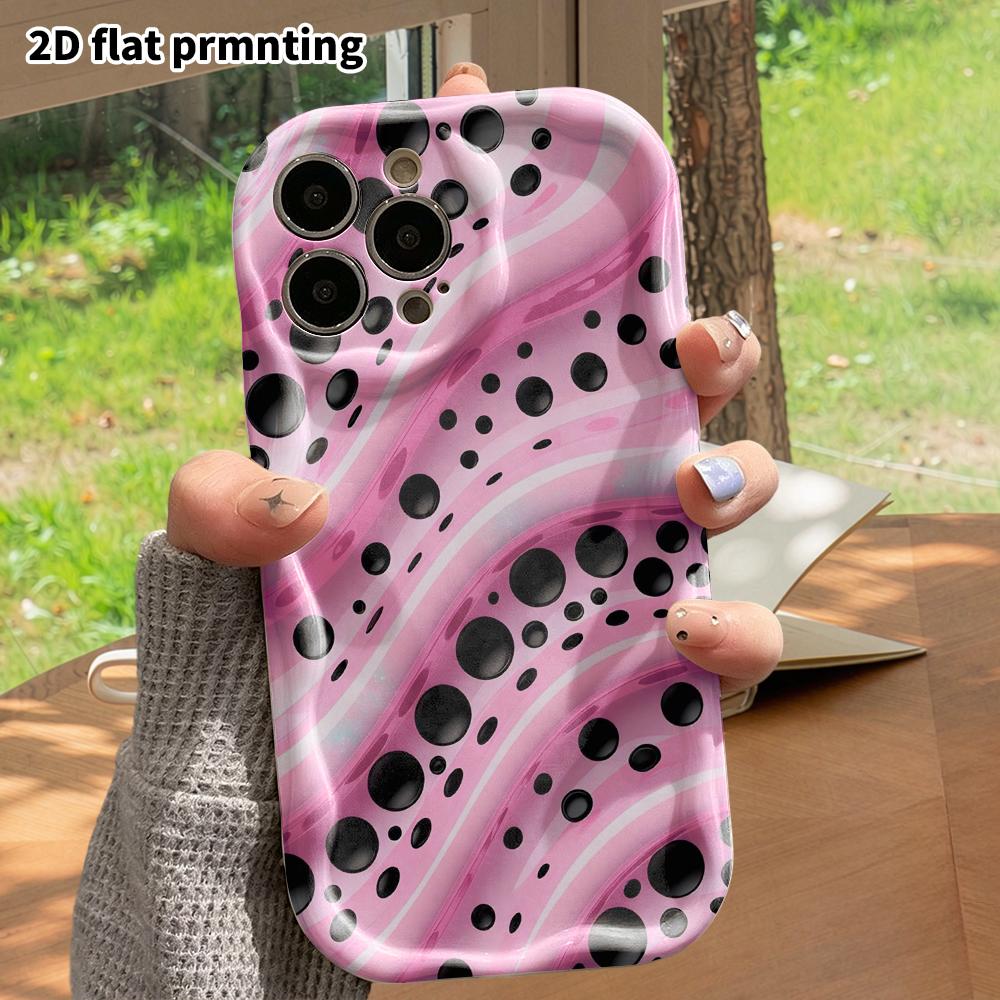Phone case: 2D flat design, fits iPhone 12 to 18 Pro, phone accessory, pink and black polka dot liquid pattern, perfect for Halloween and Christmas gi
