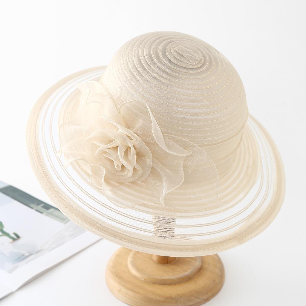 New three-dimensional large flower mesh top hat, women's mother hat, wide-brimmed sunscreen sunshade basin hat, small mesh hat showing face