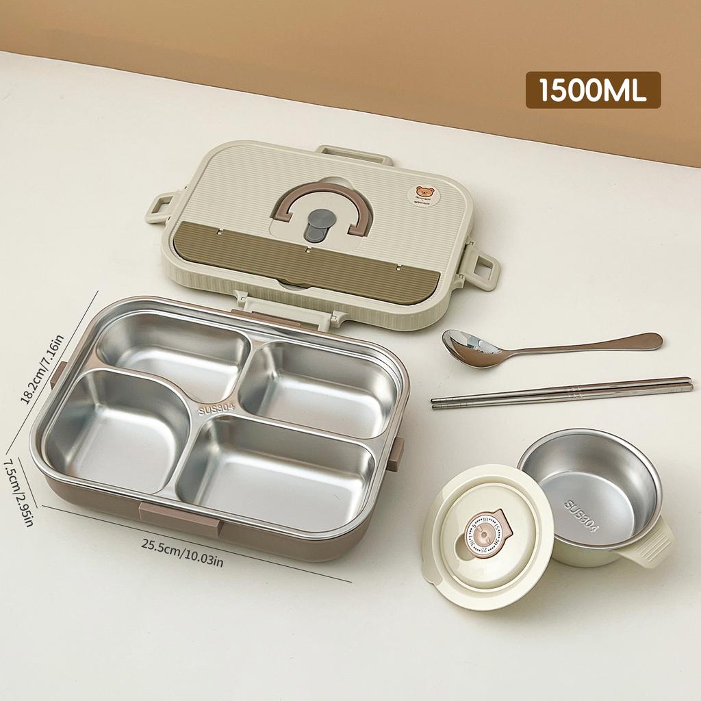 4/5 Compartment 304 Stainless Steel Divided Bento Lunch Box Set For Student Kid Heatable Sealed Lunch Container With Cutlery&Bow