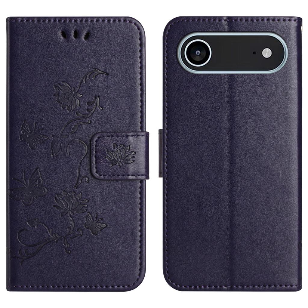 For iPhone 17 Air Case Wallet Stand Imprinted Butterfly Flower PU Leather Phone Cover