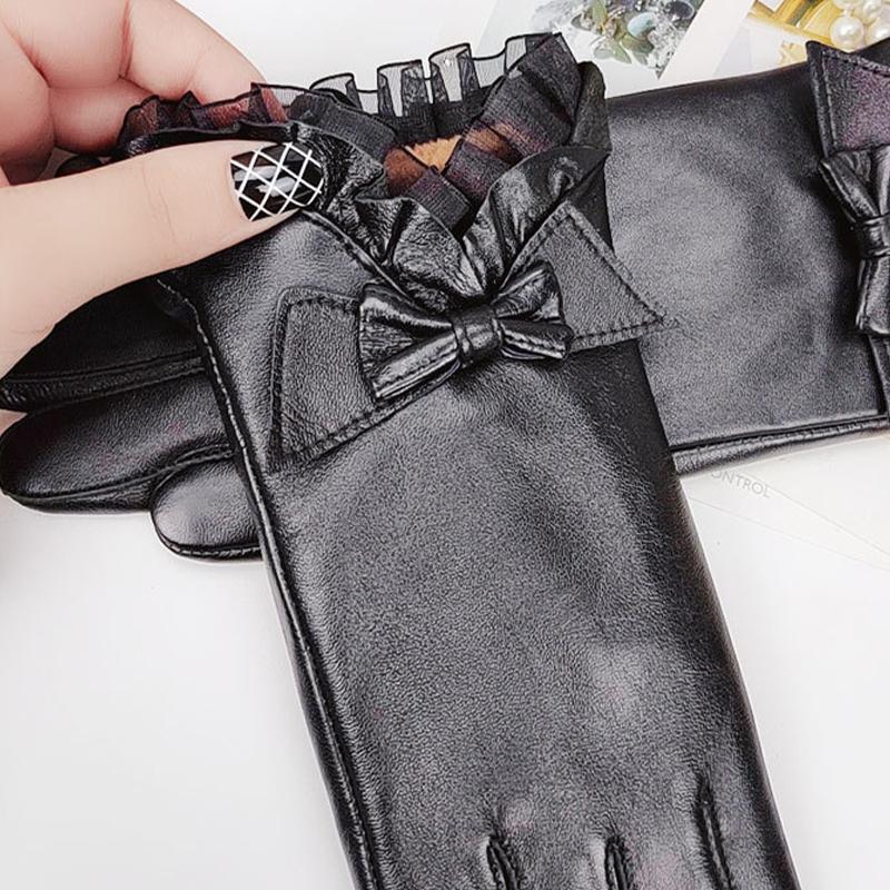 Женские перчатки из натуральной кожи плюс бархатные и утолщенные теплые велосипедные перчатки для вождения