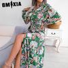 GMXIA Women's Retro Floral Collar Long Sleeve Shirt Dress for Spring Summer