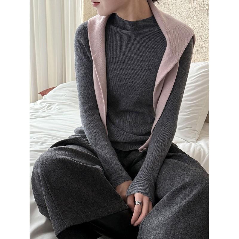 Womens Seamless Knit Half Turtleneck Slim Fit Wool Blend Base Layer Top Winter Solid Color