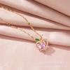 Design Pink Zirconium Love Necklace Women'S Light Luxury High Sense Versatile Inlaid Heart Pendant Clavicle Chain
