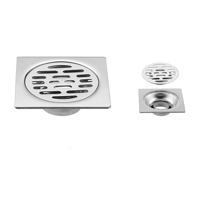 Stainless Steel Square 4 Inch Modern Polished Strainer Bathroom Balcony Sewer Anti-clogging Thickened Floor Drain Faucet Push