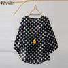Women Daily Casual Round Neck Polka Dots Loose 3/4 Sleeve Blouses