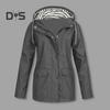 Женское осенне-зимнее пальто с капюшоном, ветрозащитное, с длинными рукавами, застежкой-молнией на кнопках, однотонное, с накладными карманами, повседневная куртка для активного отдыха