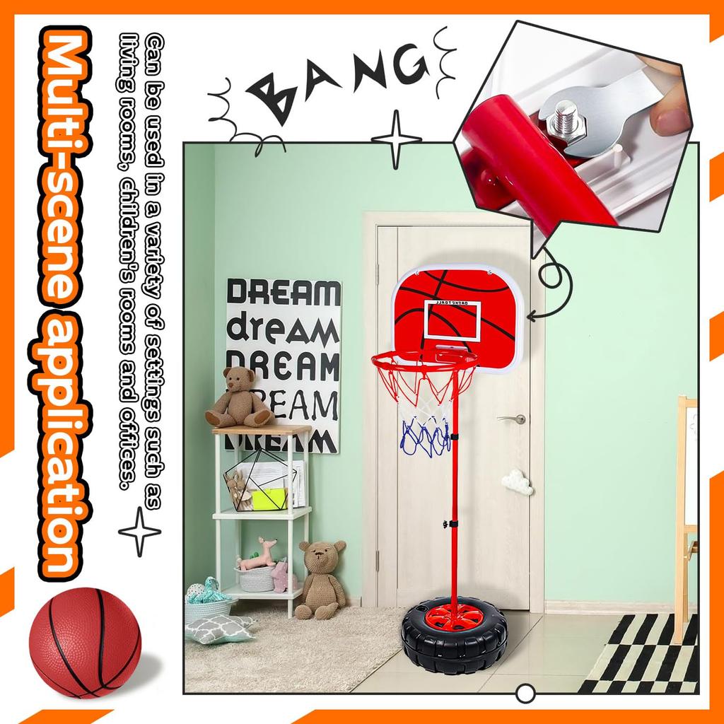 Kugooyi 1-Pack Kids' Basketball Stand, Sports Basketball Backboard Kit with Adjustable, Stable, Detachable Ball for Home Games and Exercises,