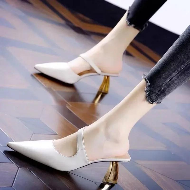 Модные летние новые удобные босоножки на среднем каблуке, женские туфли, мягкие тапочки с ленивым носком, женские, Zapatilla