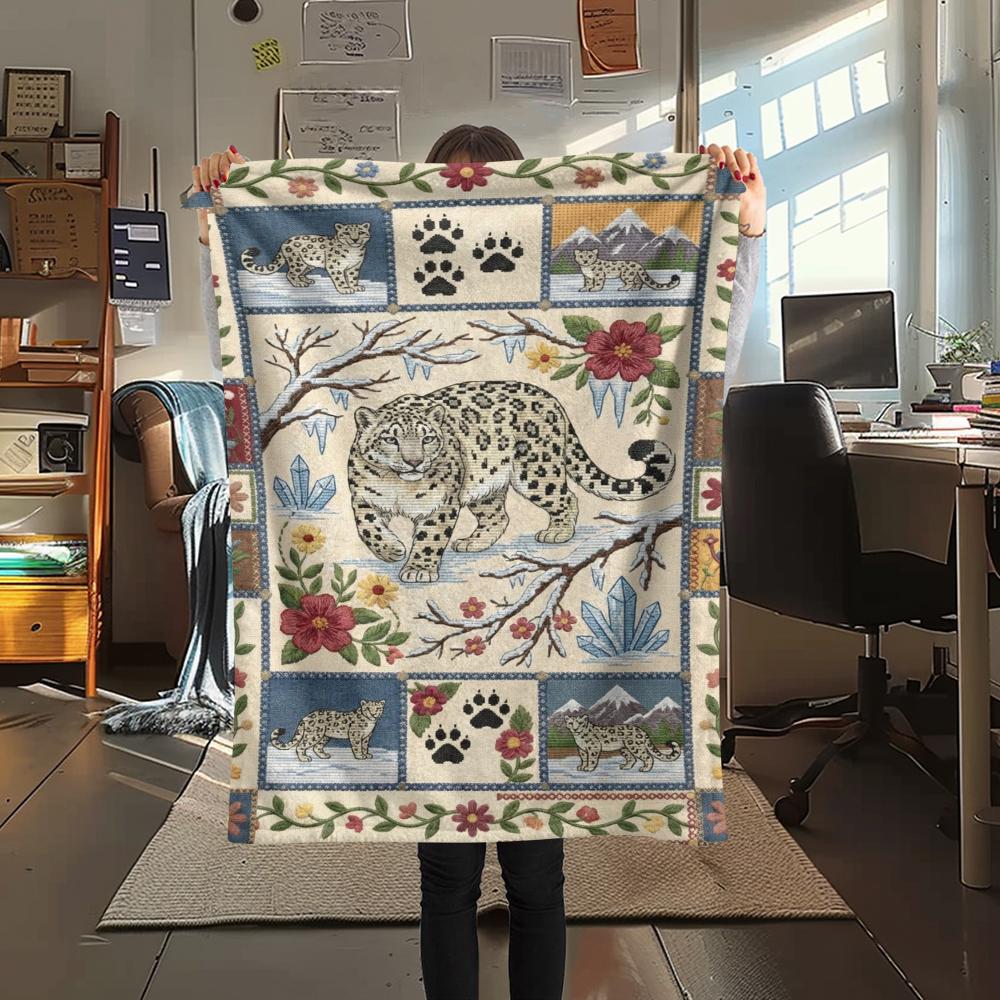 Snow Leopard Animal Print Flannel Blanket, High quality Comfortable for All Seasons, Home Decor, Warmth and Comfort, Perfect for Christmas Gifts124