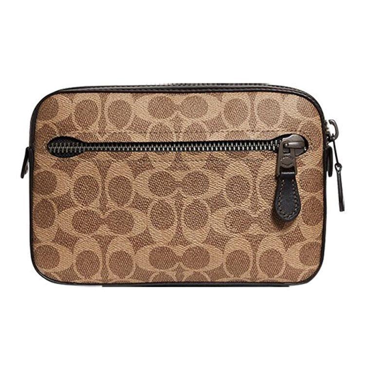 Coach Metropolitan 21 Классический Монограмма Color Block Кожа с фактурой 'pebble' Поясная сумка Маленькая мужская поясная сумка Хаки 69355-JIKHA