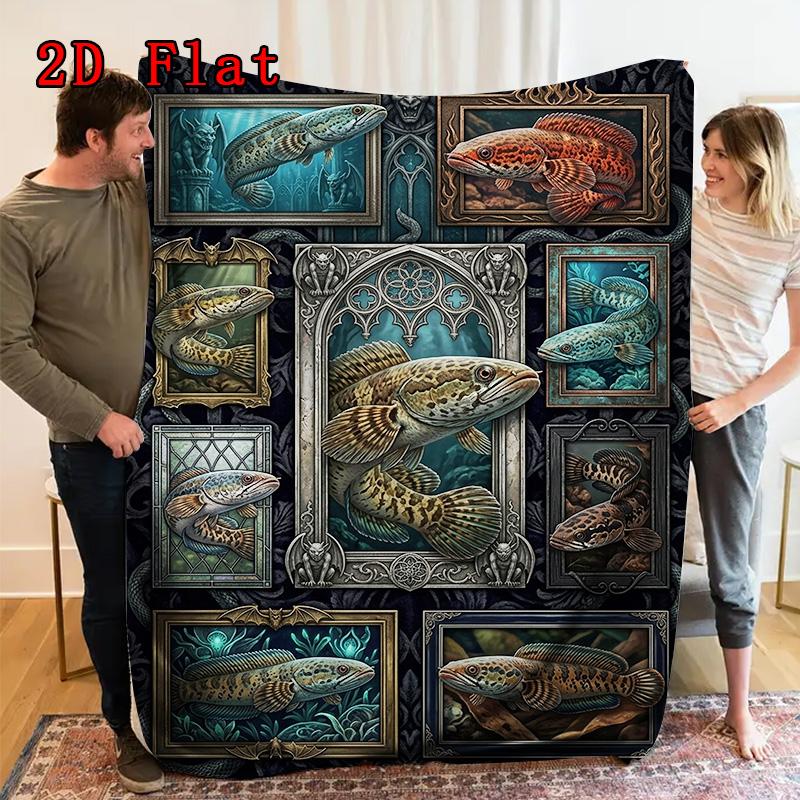 Gothic Fish Collage 2D Flat Pattern Flannel Blanket, High quality All Seasons, Home Decor, Warmth and Comfort, Perfect for Christmas Gifts.