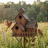 Rustic Bird Station Metal House Garden Stakes, Feeder Decor, Weatherproof Gift for Lovers Iron Art Decor Outdoor Lawn Yard Flower Bed Decoration Wild