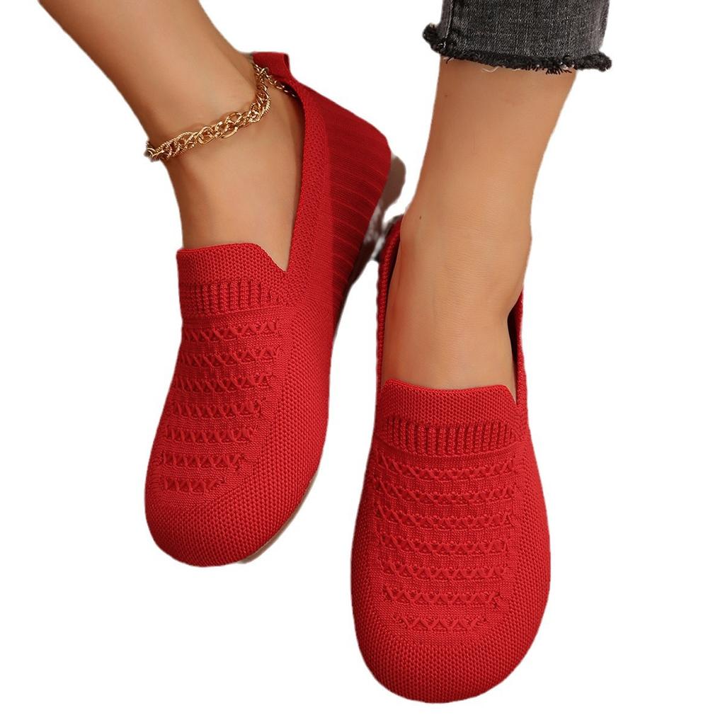 Женские туфли на плоской подошве с острым носком, однотонные вязаные туфли без шнуровки, повседневные дышащие балетки на плоской подошве, женские туфли на плоской подошве, женские лоферы