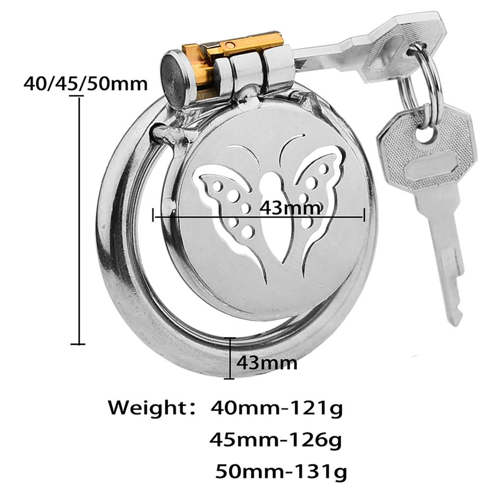 Orirya Chastity Belt for Men Extra Small Stainless Steel Flat Chastity Device with Key Butterfly Design Restraints Adult Goods for Men SM Goods