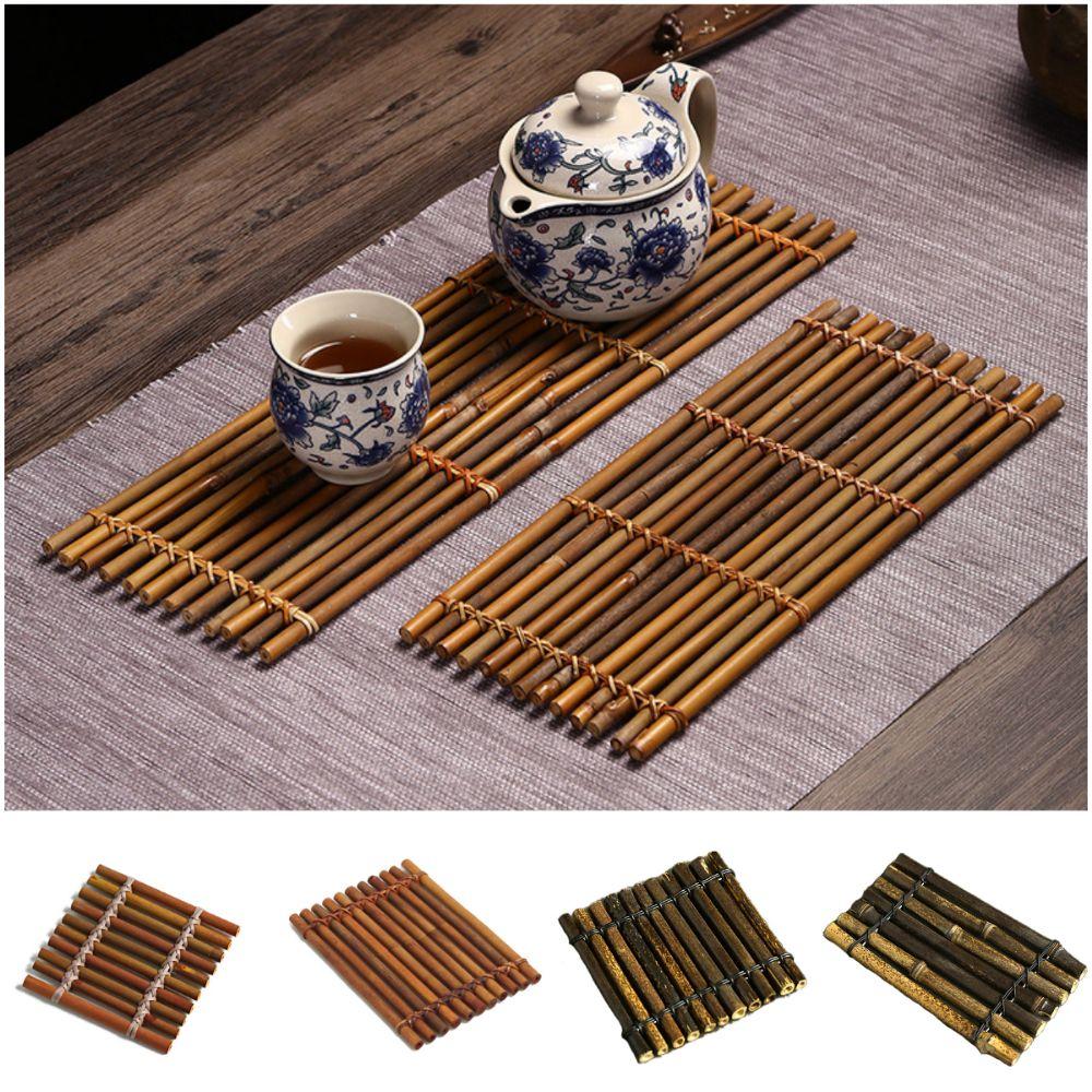 Sqaure Rectangle Bamboo Raft Coaster Bamboo Anti-slip Mat Multi-purpose Heat Insulation Pad Tea