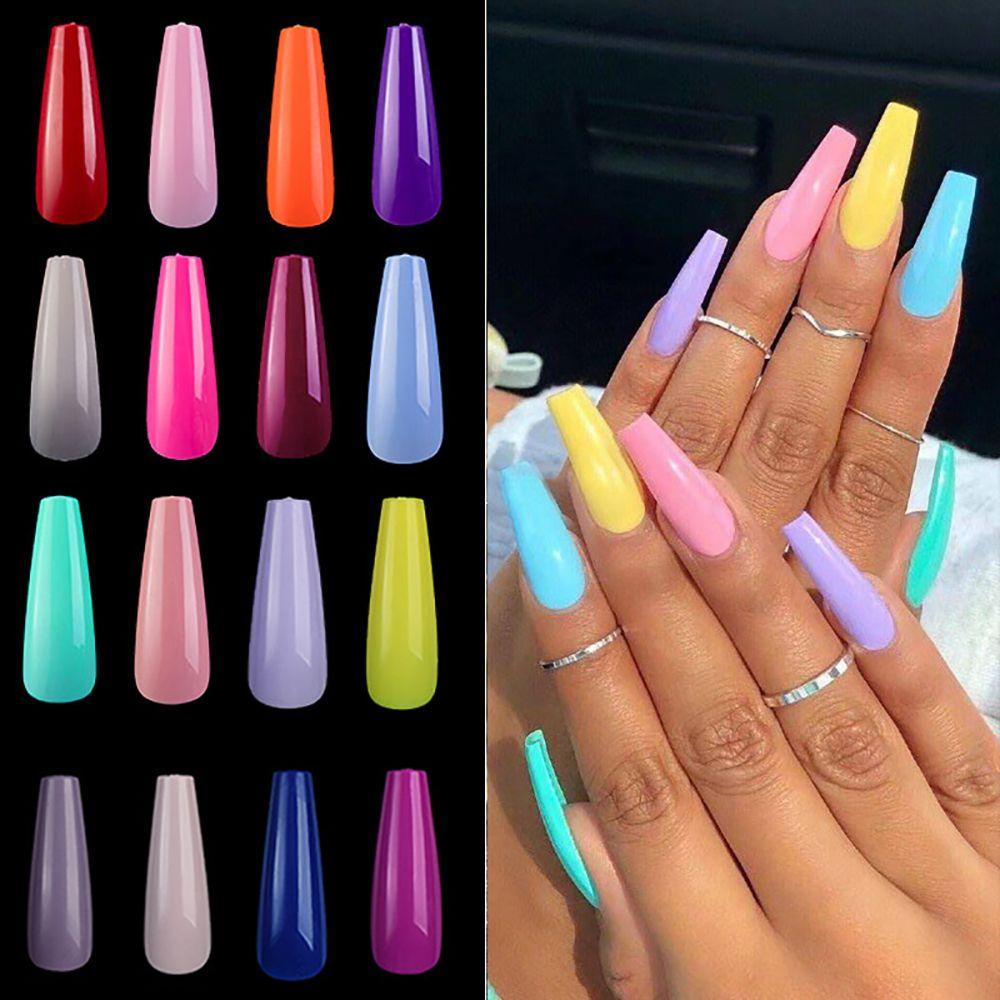 100Pcs Candy color Acrylic Beauty Tools False Nail Tips Full Cover Ballerina Fake Nails Manicure