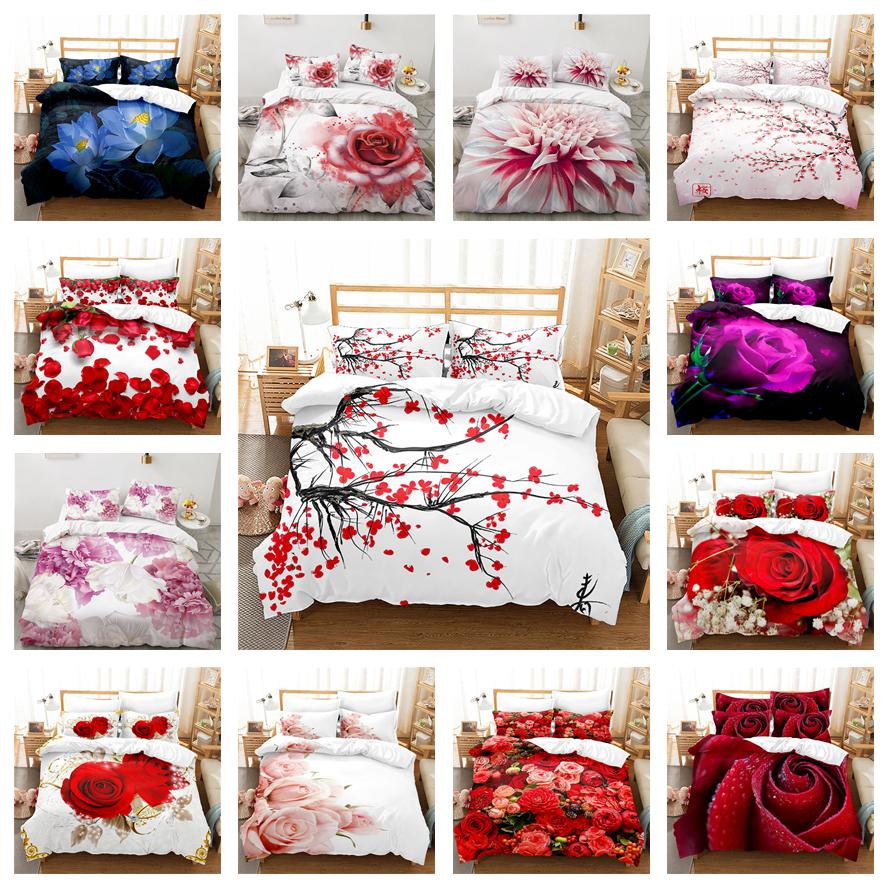 Spring Bedding Set 3D Flower Down Duvet Cover 2/3 Pieces Single Bed Double Bed Duvet Cover Girl Teens Bed Cover Quick Drying Soft Home Textile